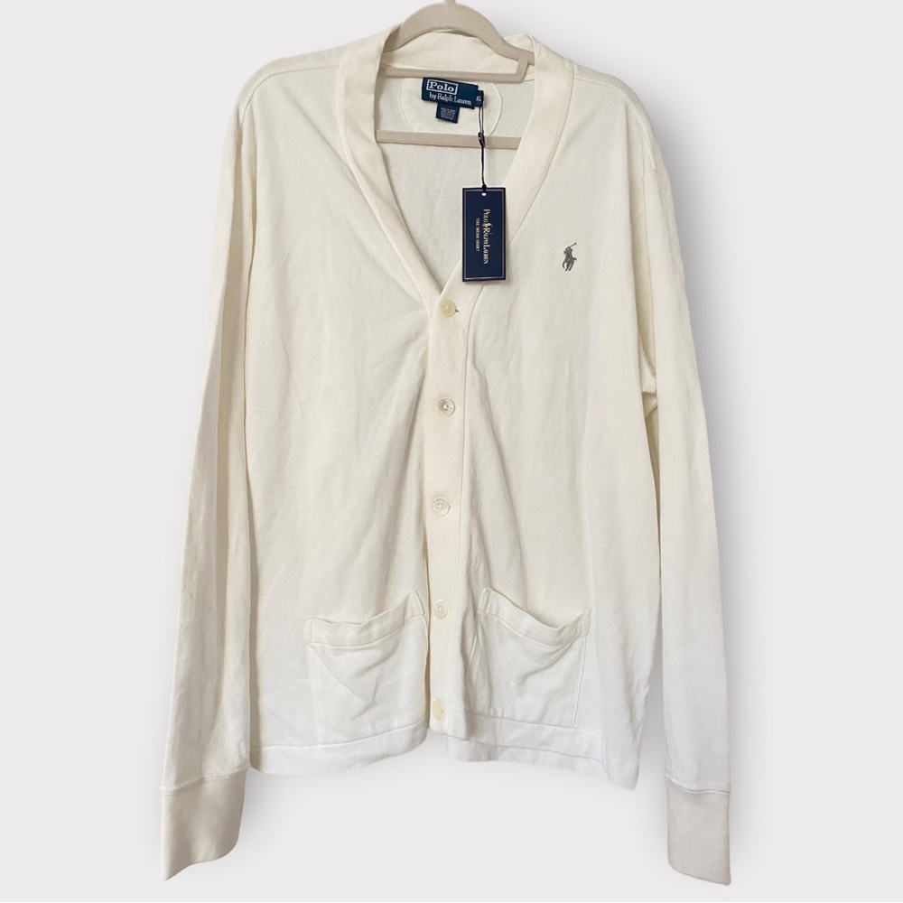NWT Polo Ralph Lauren Vintage Mesh Cotton
Cardigan In Off-white Contrast | XL